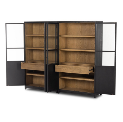 Kadence 95" Oak + Glass Door Double Cabinet - Matte Black + Oak