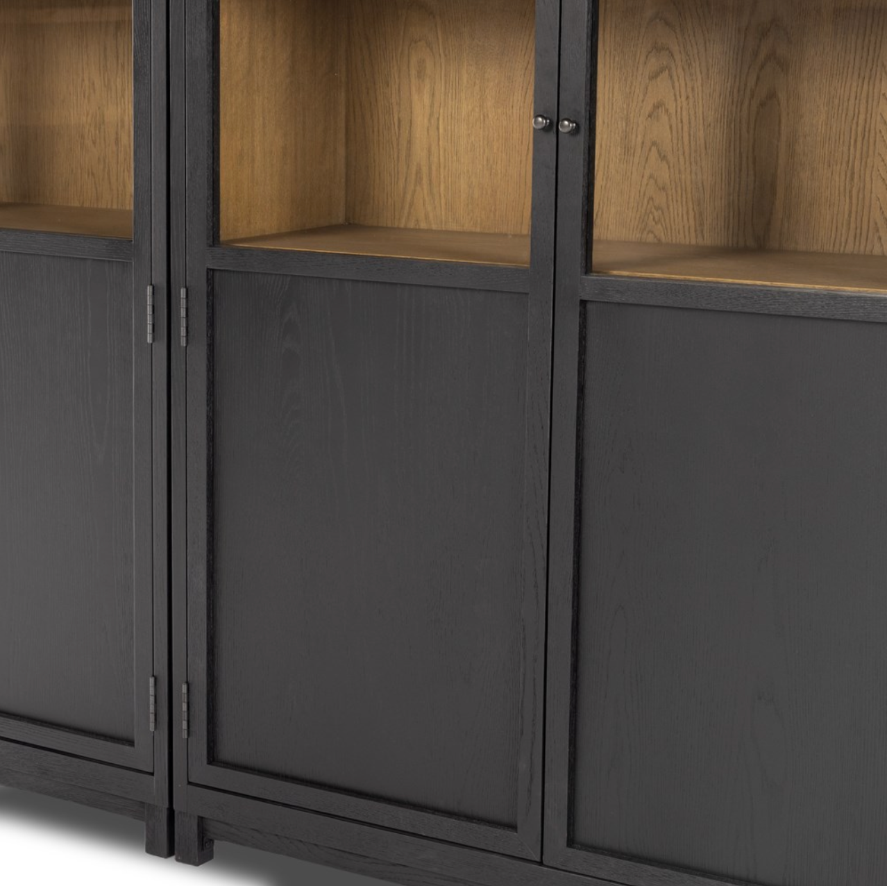 Kadence 95" Oak + Glass Door Double Cabinet - Matte Black + Oak
