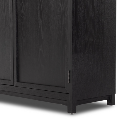 Kadence 95" Oak + Glass Door Double Cabinet - Matte Black + Oak