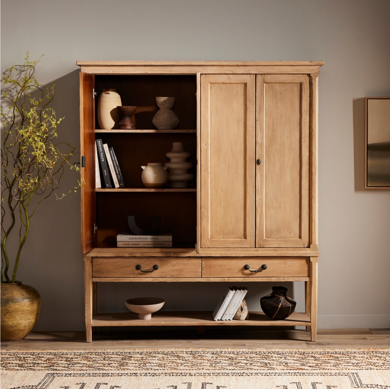 Brunswick 60" 4 Door Storage Cabinet - Aged Pine