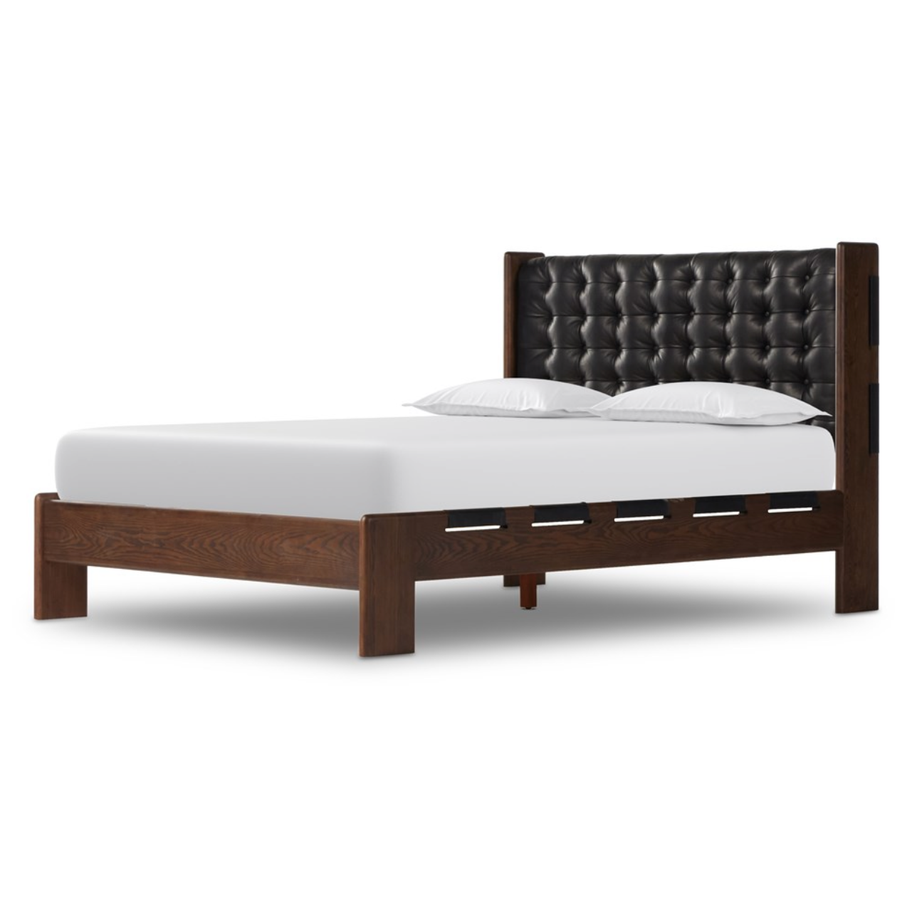 Maren 80" King Bed - Solid Ash + Black Leather