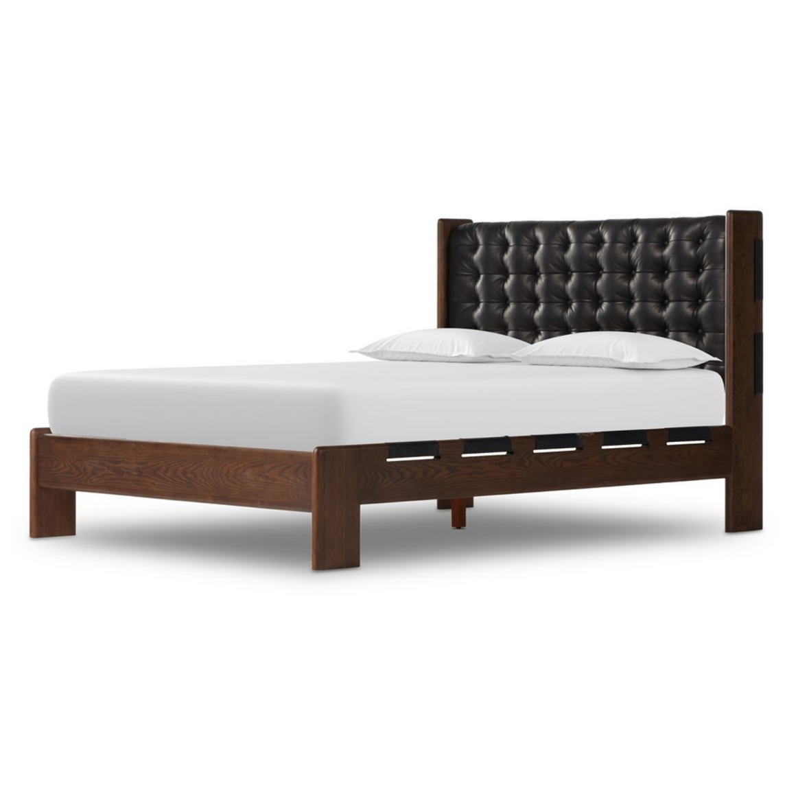 Maren King Bed - Solid Ash + Black Leather