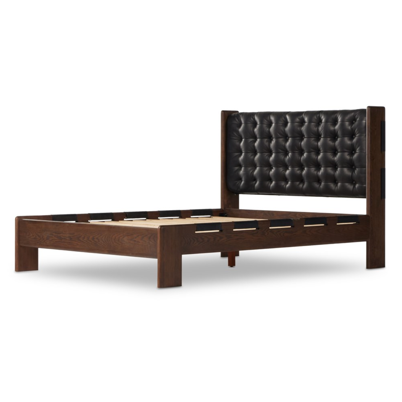 Maren 80" King Bed - Solid Ash + Black Leather