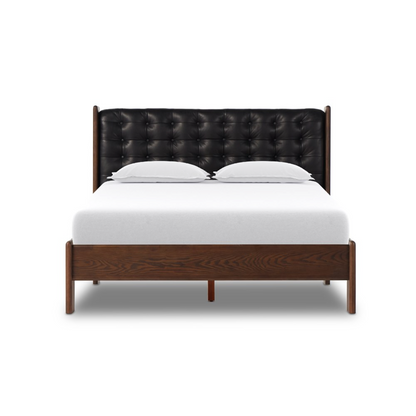 Maren 80" King Bed - Solid Ash + Black Leather