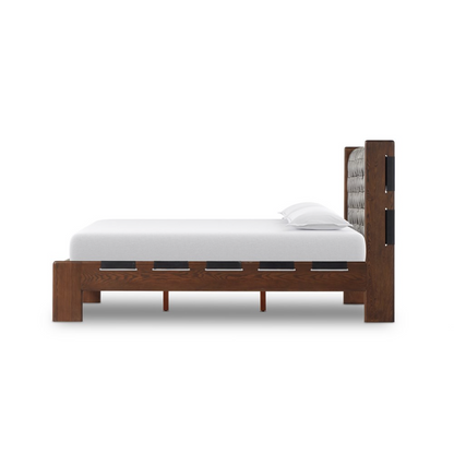 Maren 80" King Bed - Solid Ash + Black Leather