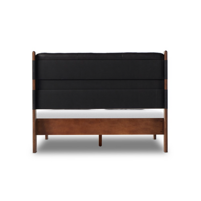 Maren 80" King Bed - Solid Ash + Black Leather