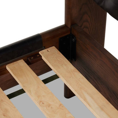 Maren 80" King Bed - Solid Ash + Black Leather