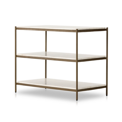 Felipe 33" Marble Nightstand - Antique Brass + Cloud