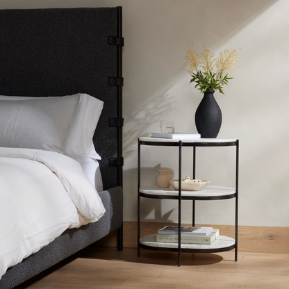 Felipe 22" Marble Nightstand - Hammered Gray Iron + Polished White