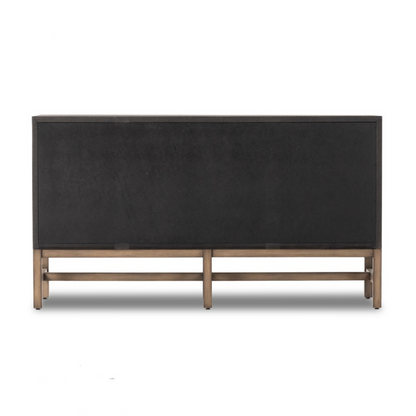 Bhari 62" 6 Drawer Dresser - Woven Black +Antique Brass
