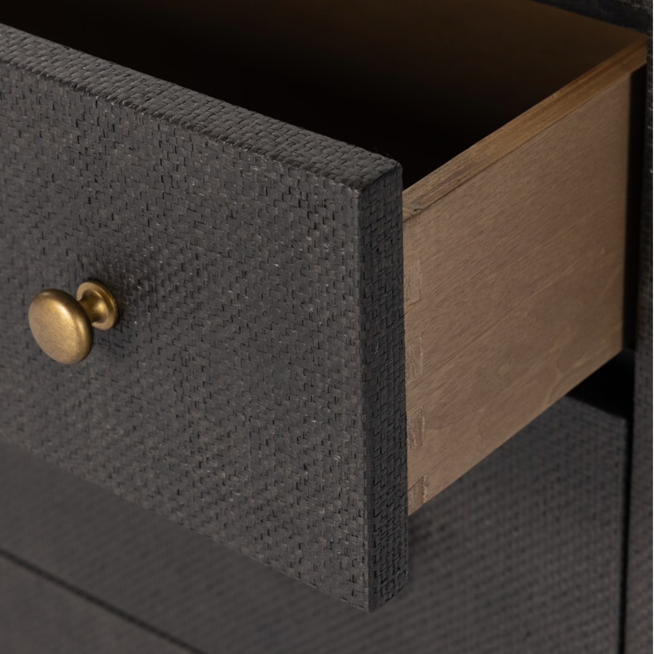 Bhari 62" 6 Drawer Dresser - Woven Black +Antique Brass