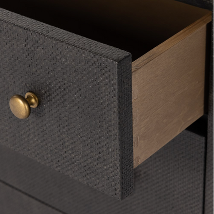 Bhari 62" 6 Drawer Dresser - Woven Black +Antique Brass