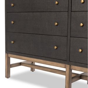 Bhari 62" 6 Drawer Dresser - Woven Black +Antique Brass
