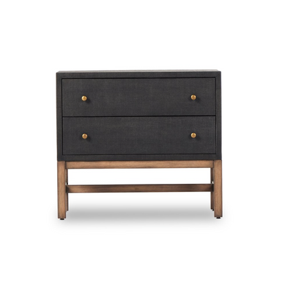 Bhari 30" 2 Drawer Nightstand - Woven Black + Antique Brass