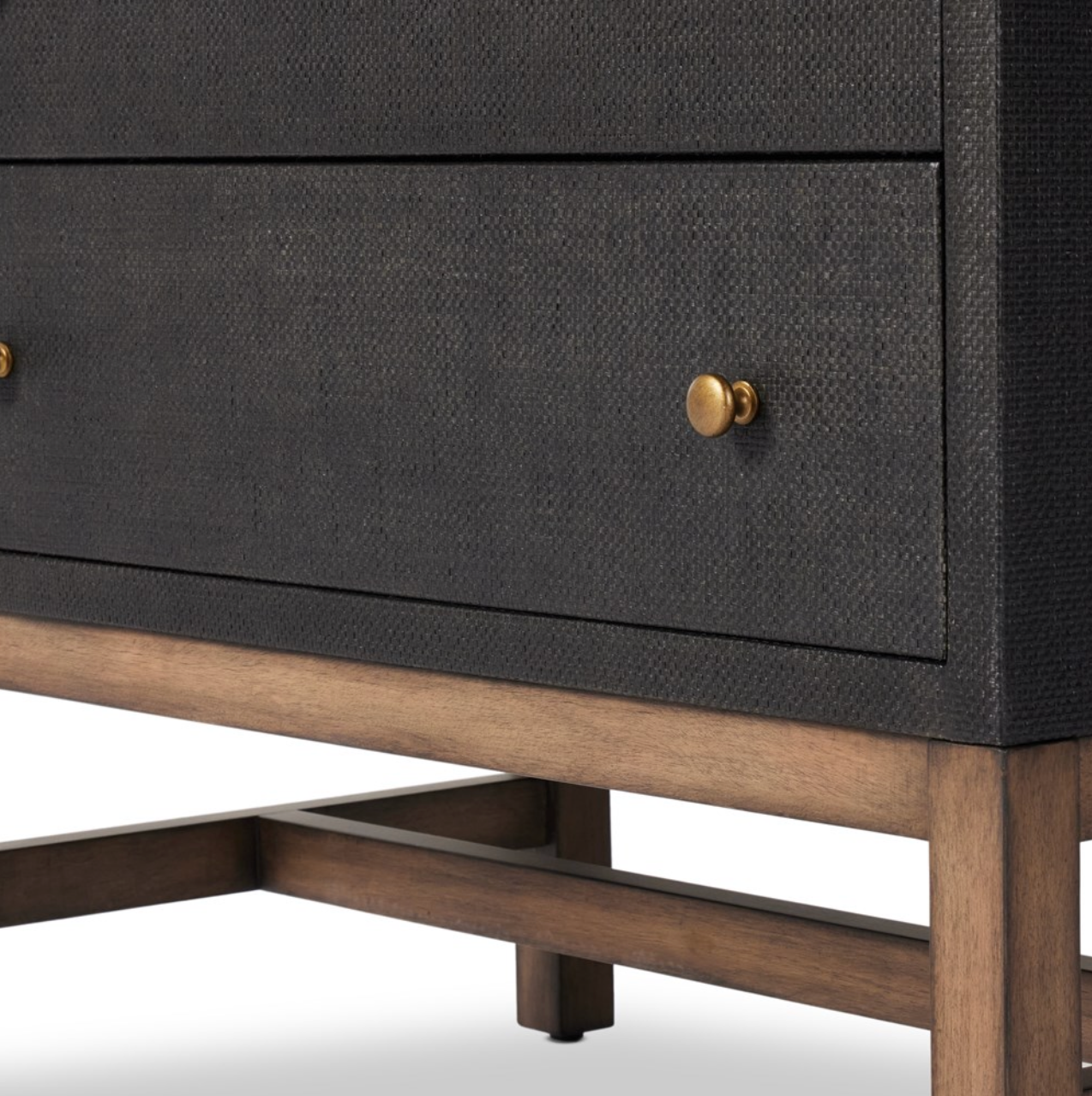 Bhari 30" 2 Drawer Nightstand - Woven Black + Antique Brass