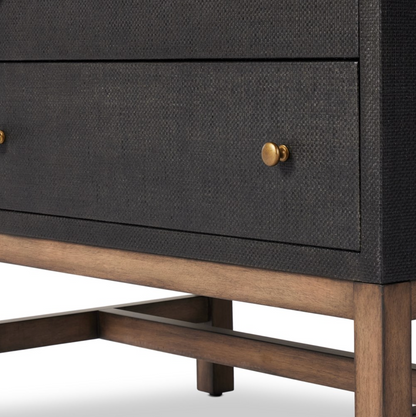 Bhari 30" 2 Drawer Nightstand - Woven Black + Antique Brass