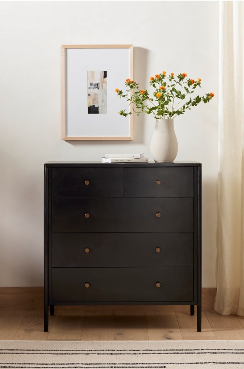 Ellington 36" 5 Drawer Dresser - Black Iron + Bronze