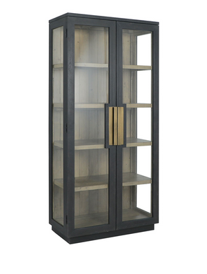 Hastings 38" Wood + Glass 2 Door Cabinet - Black + Rustic Brown