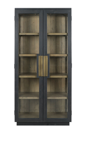 Hastings 38" Wood + Glass 2 Door Cabinet - Black + Rustic Brown