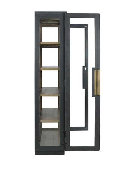 Hastings 38" Wood + Glass 2 Door Cabinet - Black + Rustic Brown