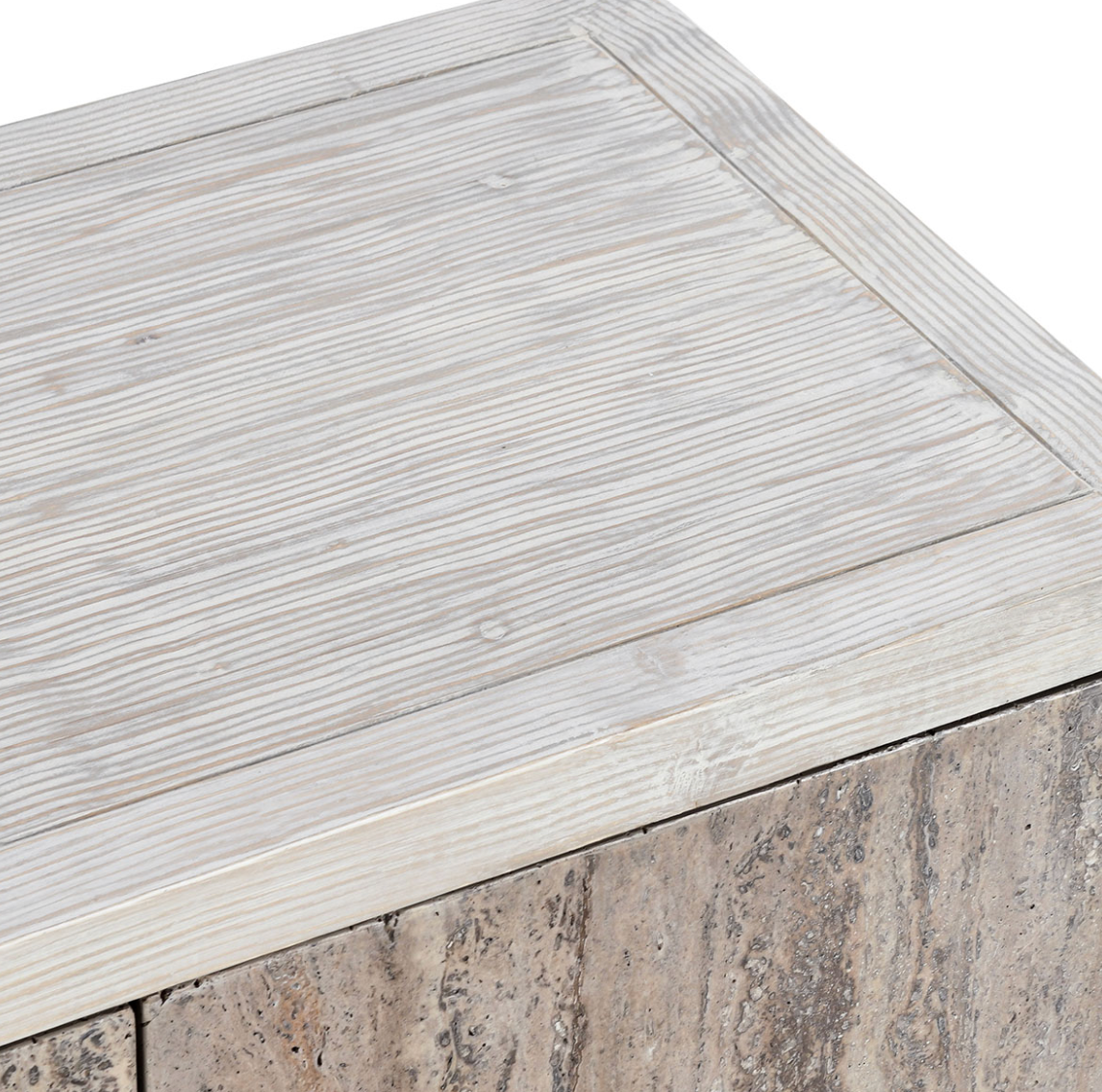Drake 76" Reclaimed Pine + Travertine 4 Door Sideboard - Distressed White