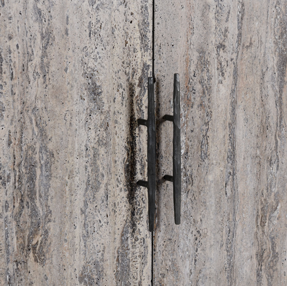 Drake 76" Reclaimed Pine + Travertine 4 Door Sideboard - Distressed White