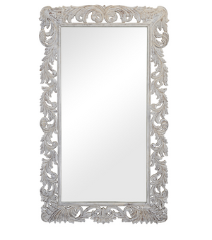 Cheri 84” Carved Floor Mirror - White Wash