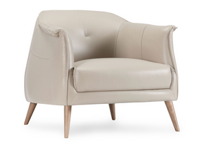 Martin 32" Top Grain Leather & Oak Club Chair - Ivory