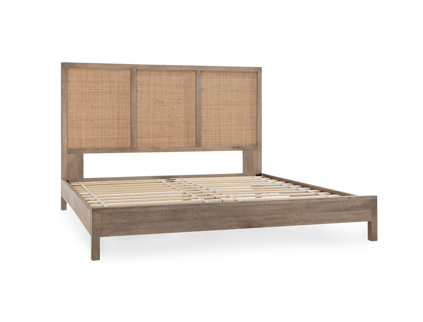 Plateau 80" Wood & Rattan King Bed - Light Natural