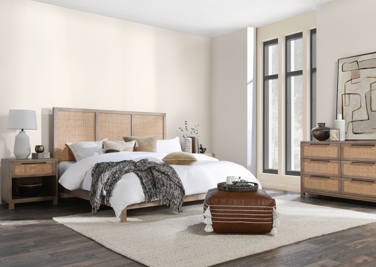 Plateau 80" Wood & Rattan King Bed - Light Natural