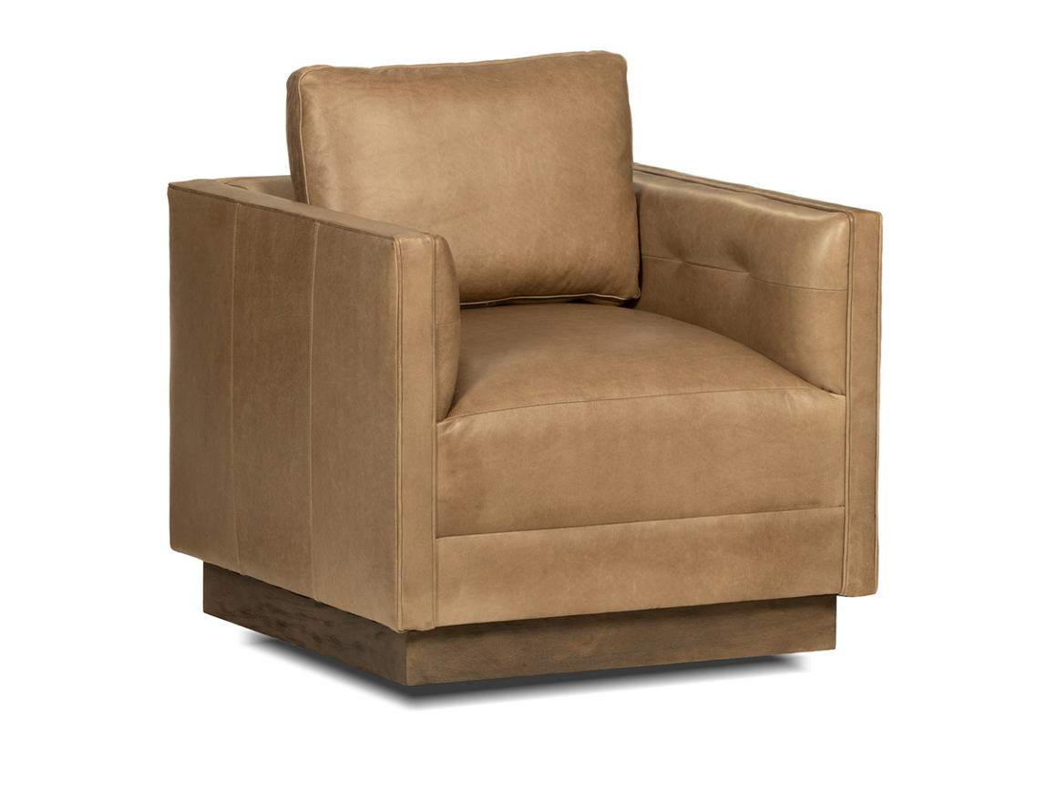 Ricardo Top Grain Leather Swivel Chair - Ashed Pebble
