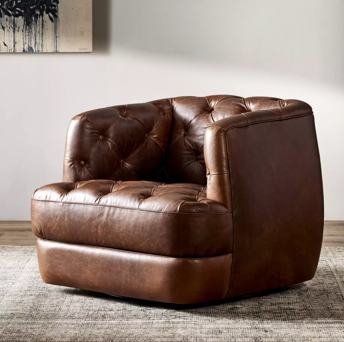 Almer 38" Top Grain Leather Swivel Chair - Cigar