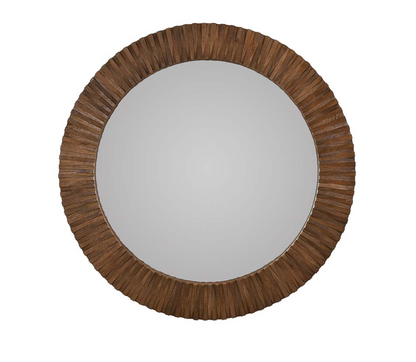 Nantucket 50" Round Wood Wall Mirror - Natural Brown