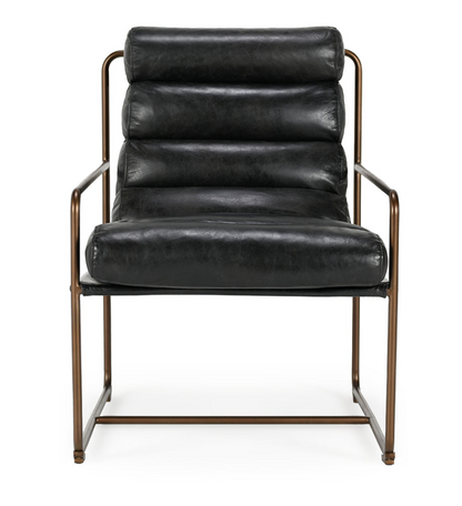 Brooklyn Top Grain Leather Accent Chair - Ebony + Iron
