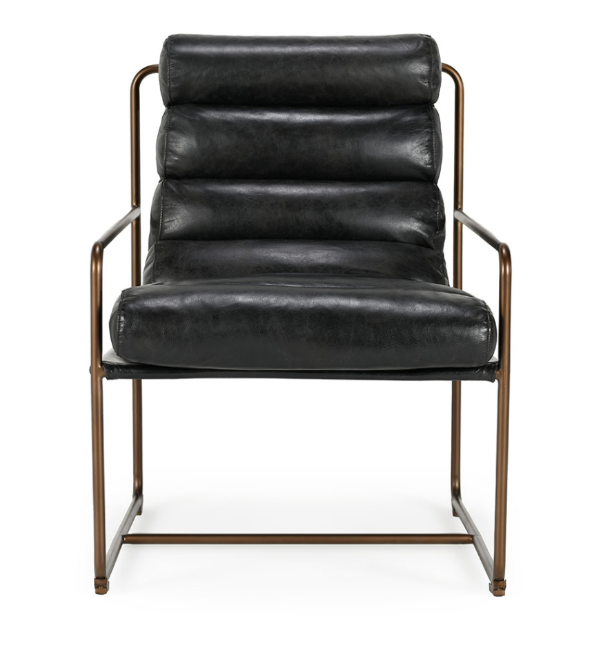 Brooklyn Top Grain Leather Accent Chair - Ebony + Iron