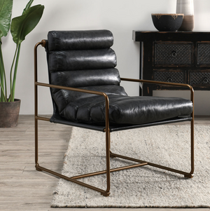 Brooklyn Top Grain Leather Accent Chair - Ebony + Iron