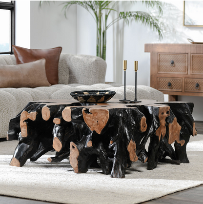 Aurora 40" Root Square Coffee Table - Black Natural
