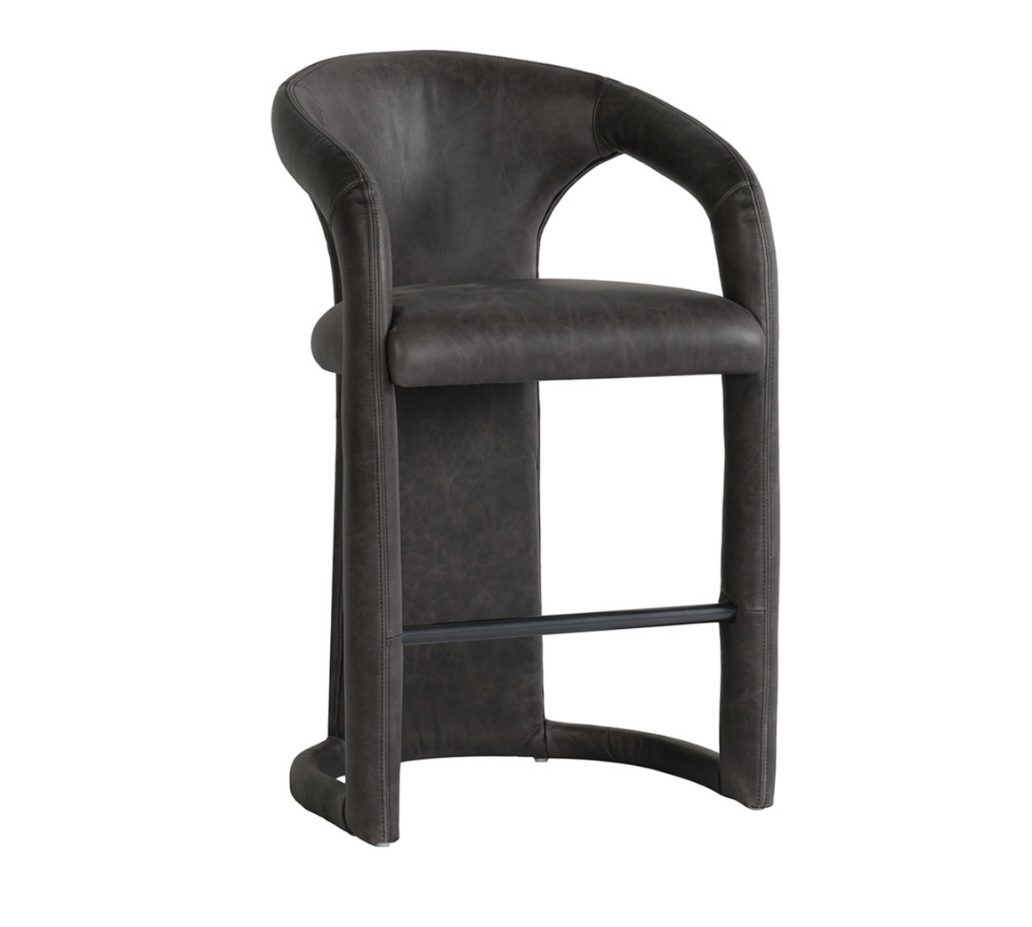 Arden 26" Distressed Leather Counter Stool - Charcoal