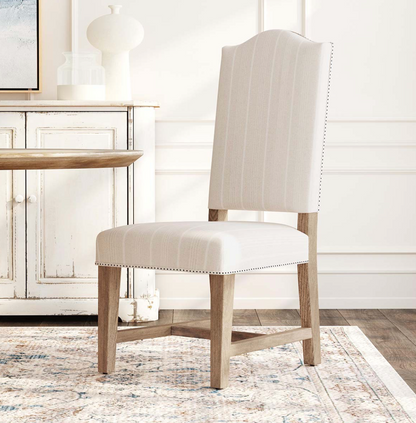 Melrose Upholstered Dining Chair - Striped Linen + Ash