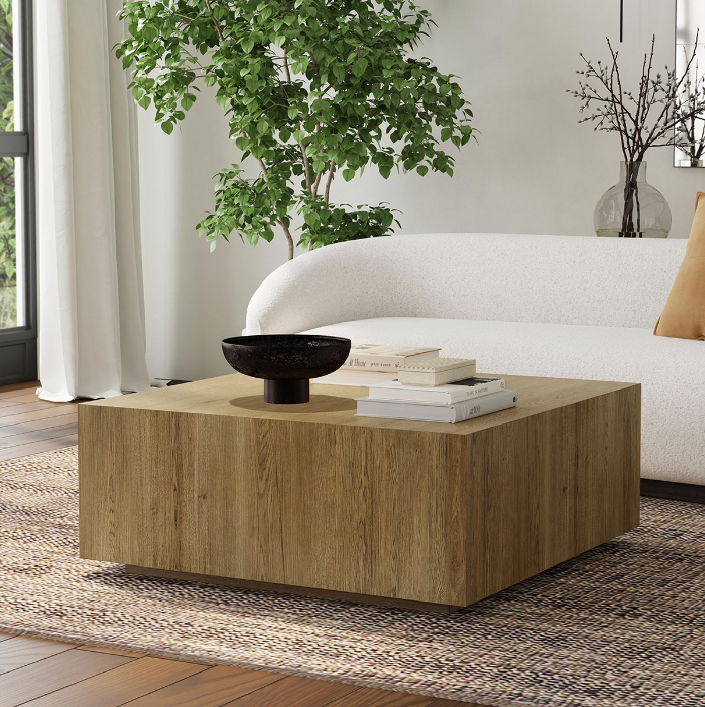 Dane 42" Square Oak Coffee Table Table - Light Brown