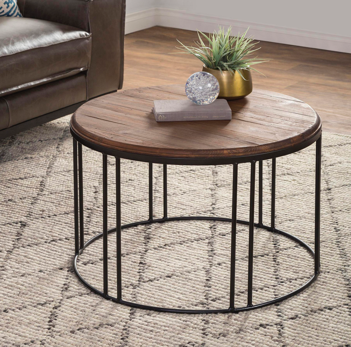 Adrian 28" Round Coffee Table - Natural + Iron