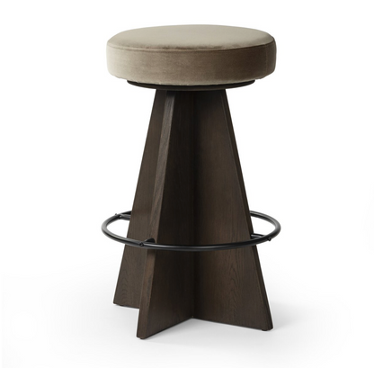 Orion Swivel Bar Stool - Khaki + Burnt Oak