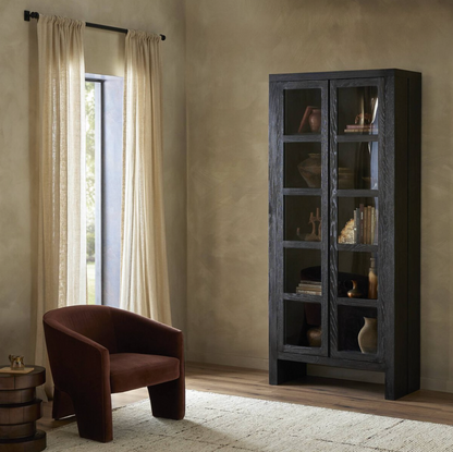 Vesper 42" 2 Door Glass Front Cabinet - Worn Black