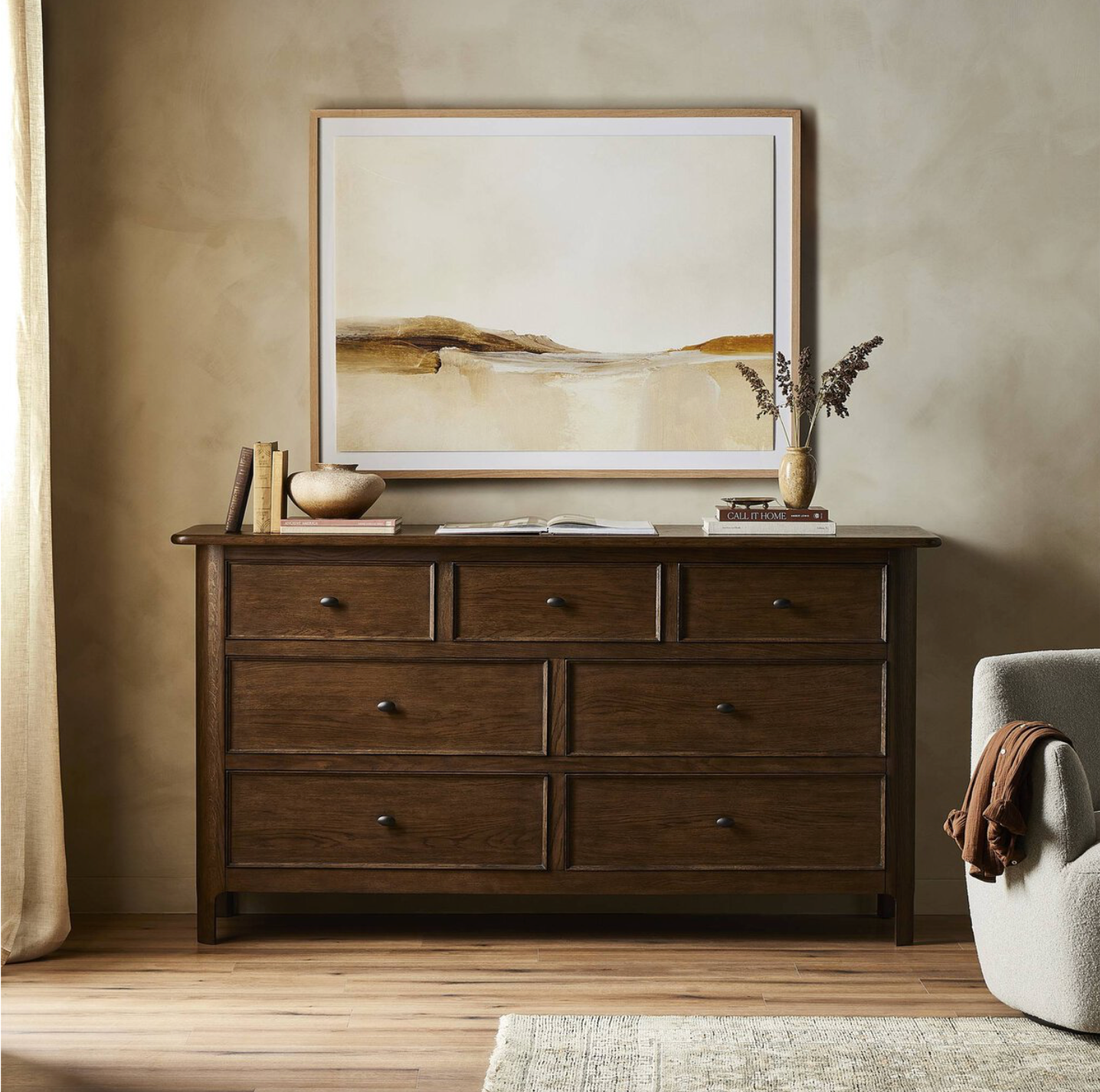 Eden 72" 7 Drawer Dresser - Aged Oak