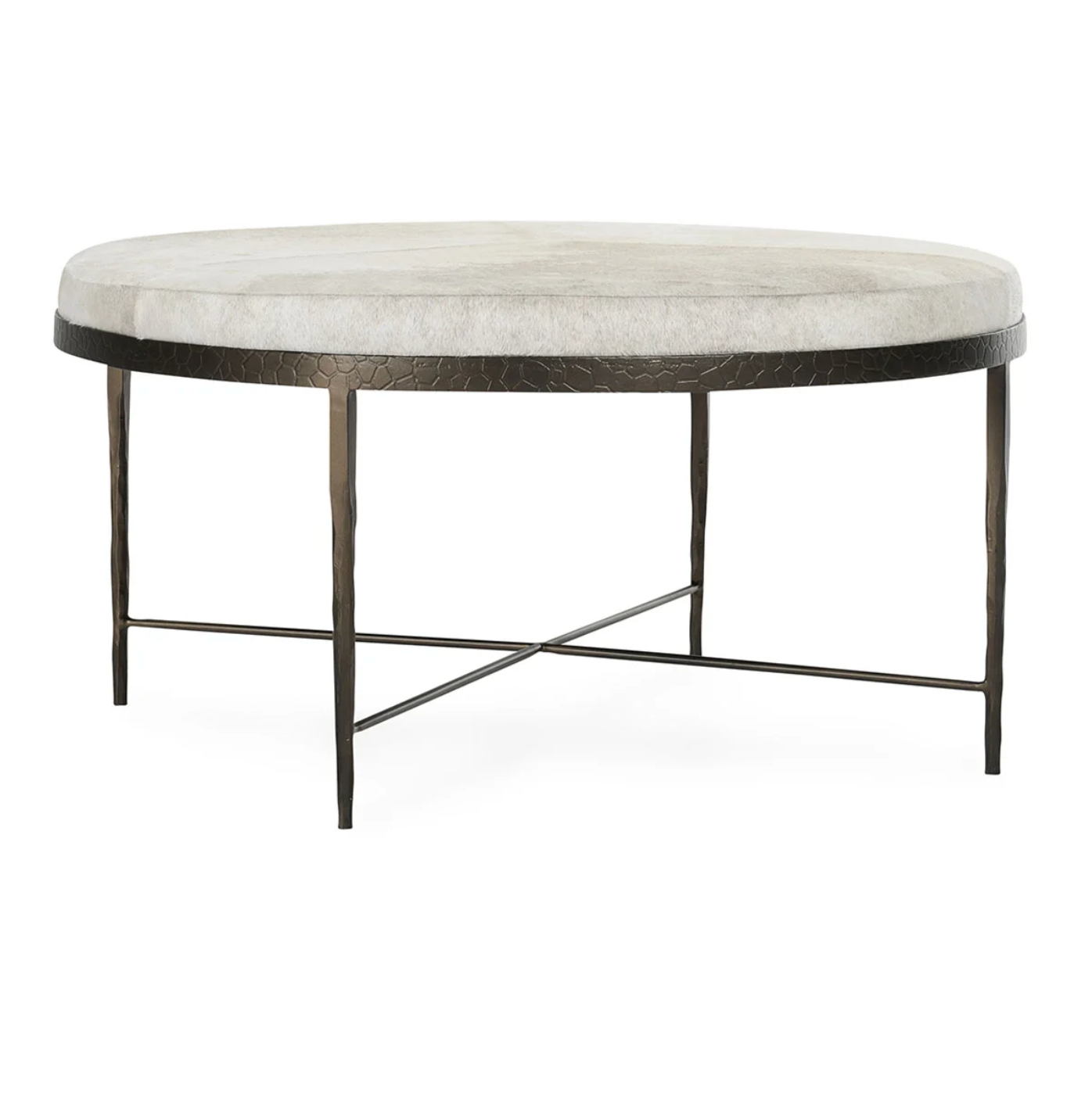 Calista 36" Cowhide + Hammered Iron Coffee Table - Frost