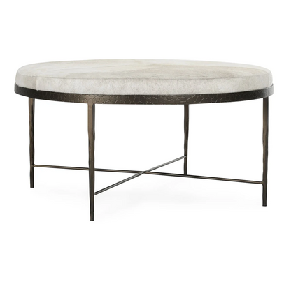 Calista 36" Cowhide + Hammered Iron Coffee Table - Frost