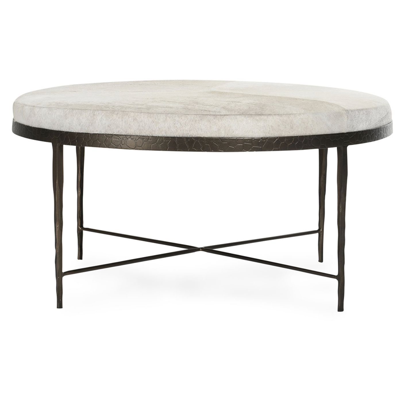 Calista 36" Cowhide + Hammered Iron Coffee Table - Frost