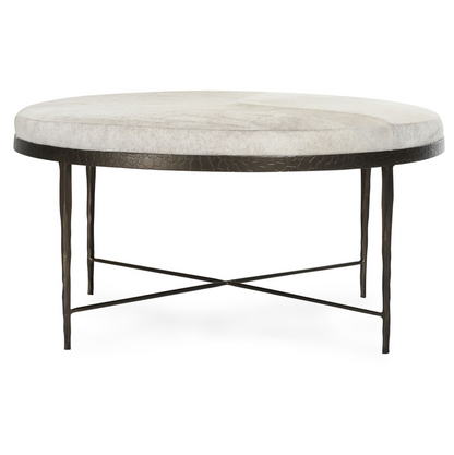 Calista 36" Cowhide + Hammered Iron Coffee Table - Frost