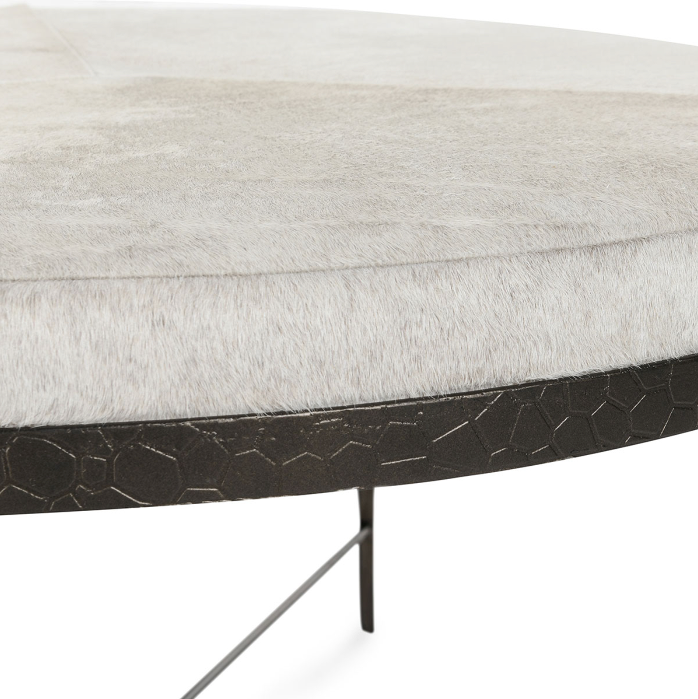Calista 36" Cowhide + Hammered Iron Coffee Table - Frost