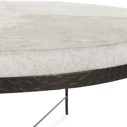 Calista 36" Cowhide + Hammered Iron Coffee Table - Frost
